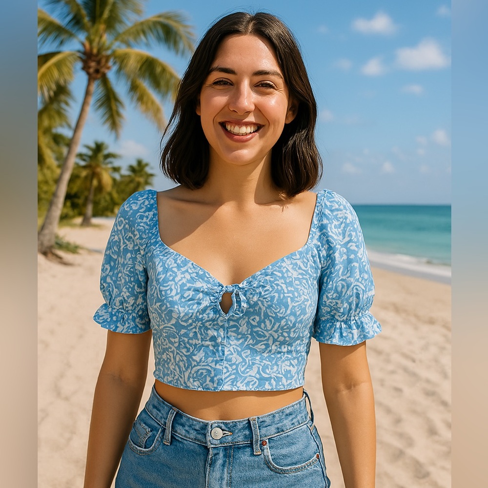 Floral Blue Puff Sleeve Top